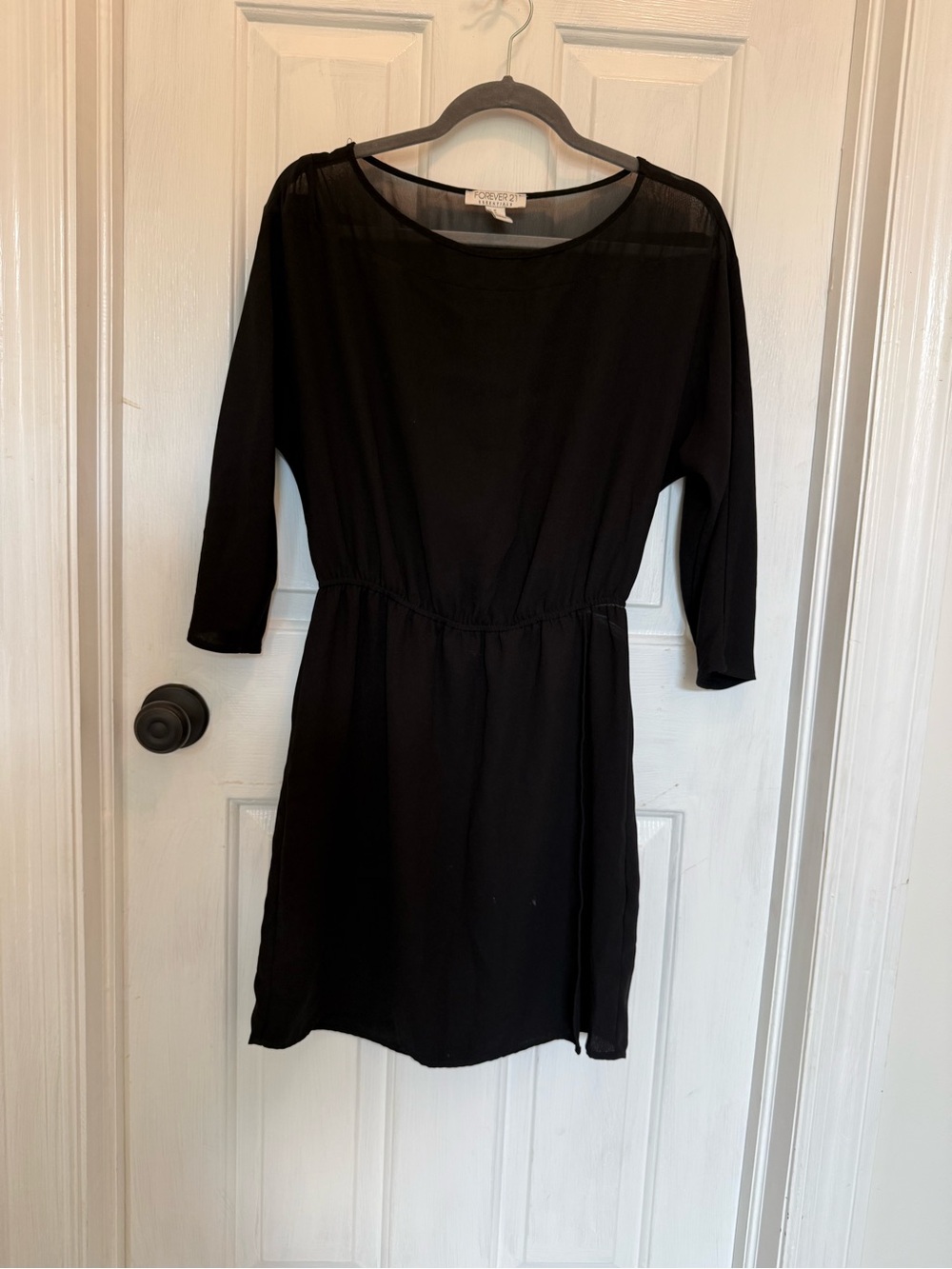 Forever 21 Black Long Sleeve Elastic-Waist Mini Dress